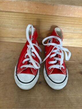 Converse Girl Red High-Top Canvas Sneakers with White Laces